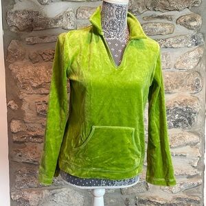 90’s Y2K Velour Pullover Collared Sweatshirt in a bright green